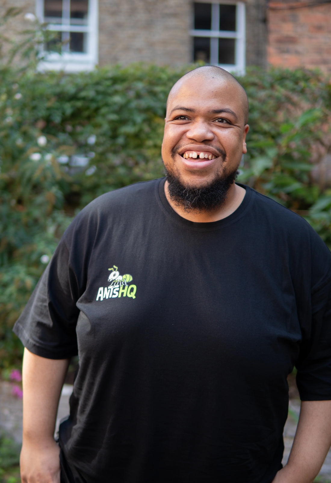 Jonathan wearing an Ants HQ T-shirt outdoors