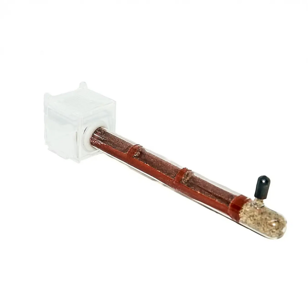 Glass ant nursery tube with a red connector