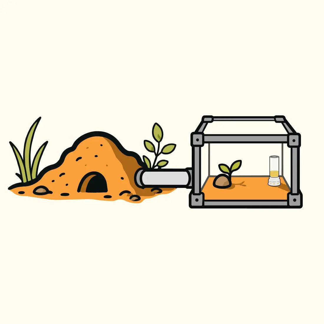 Illustration of connecting an ant nest to an outworld