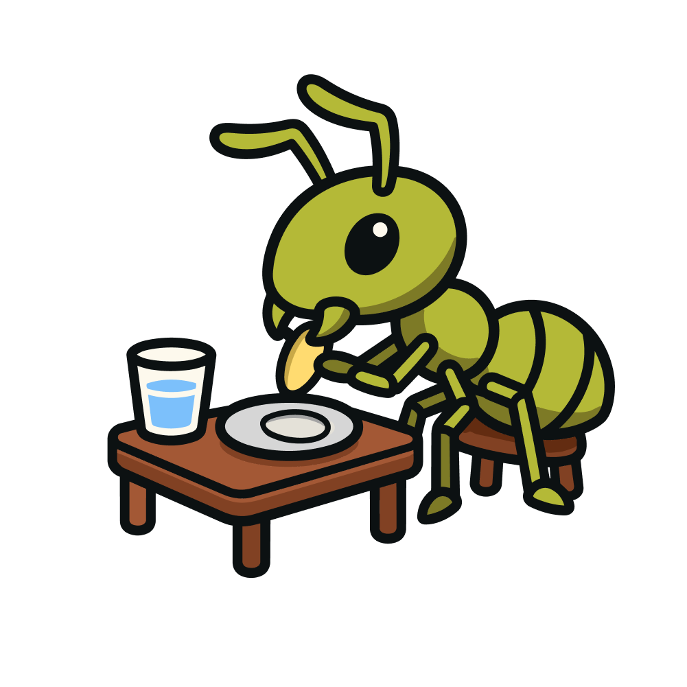 Illustration of feeding and hydrating an ant colony