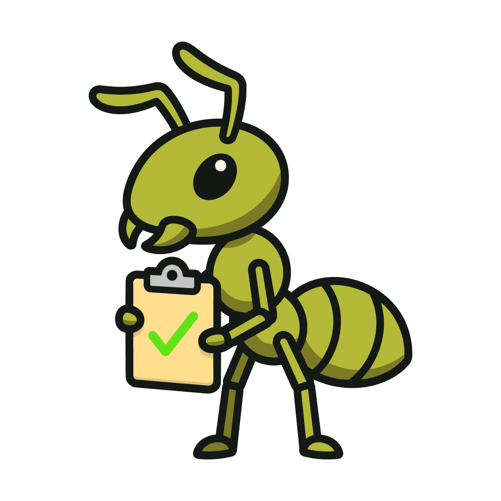 Ants HQ ant mascot checking a packed order